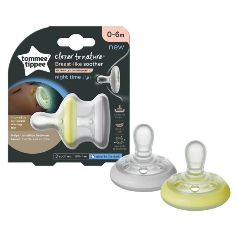 TOMMEE TIPPEE SUCETTE BREAST LIKE NUIT 0-6M * 2