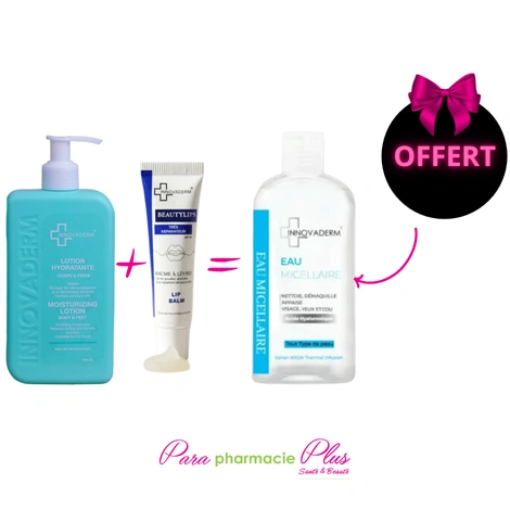  COFFRET INNOVADERM LOTION HYDRATANTE + BAUME A LEVRE+INNOVADERM EAU MICCELLAIRE 400ML OFFERTE  