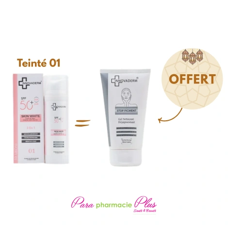  INNOVADERM SKIN WHITE ECRAN IVORY 01 +INNOVADERM STOP PIGMENT GEL NETTOYANT 150ML 