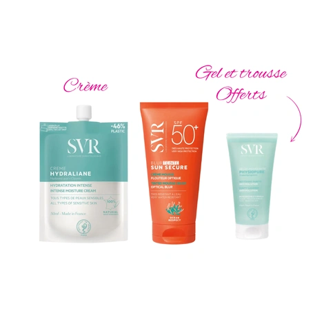  SVR HYDRALIANE CREME 50ML+SVR SUN SECURE +GEL 55ML ET TOUSSE OFFERTE 
