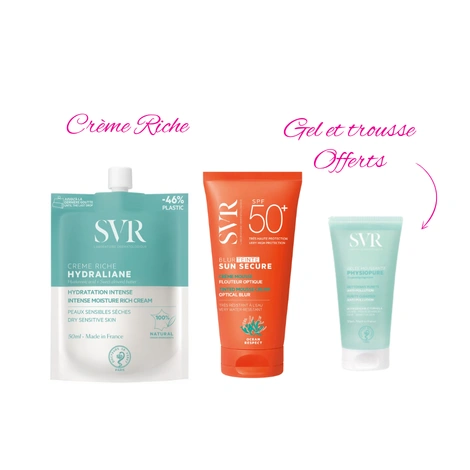  SVR HYDRALIANE CREME RICHE 50ML+SEN SECURE ECRAN+GEL 55ML ET TROUSSE OFFERTE 