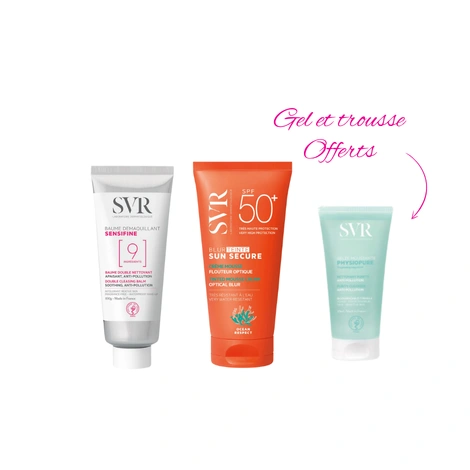  SVR SENSIFINE BAUME DEMAIQUILLANT 100G+ECRAN SUN SECURE +GEL 55ML ET TROUSSE OFFERTE 
