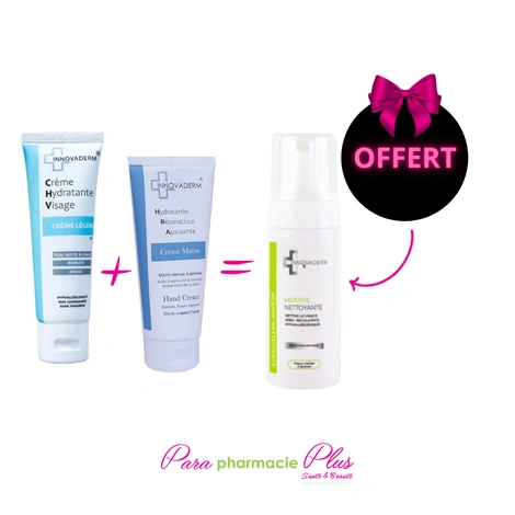  COFFRET INNOVADERM CREME RICHE SPF20 50ML+ INNOVADERM CREME MAINS 100ML +MOUSSE NETTOYANTE 150ML OFFERTE 