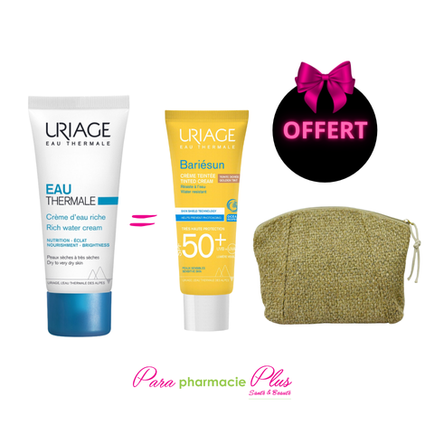  URIAGE CREME D'EAU RICHE 40ML+URIAGE BARIESUN CREME SOLAIRE TEINTEE DOREE SPF 50 +, 50ML OFFERT  