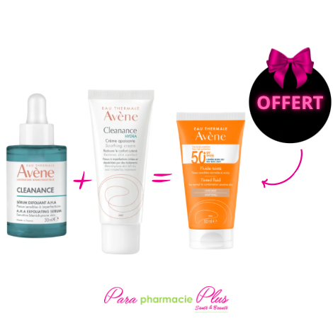 AVENE PACK CLEANANCE SERUM AHA+CLEANANCE HYDRA+ FLUIDE TEINTE 50ML OFFERT  