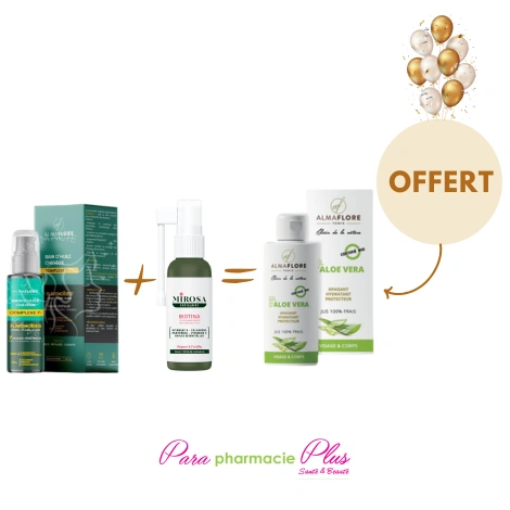 ALMAFLORE BAIN DE HUILE 100 ML + MIROSA BIOTINA SERUM ANTI CHUTE 50ML+ALMAFLORE GEL ALOE VERA 90ML OFFERT  