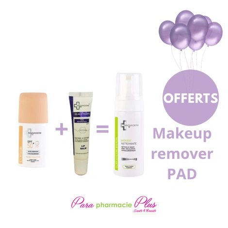  INNOVADERM FOND DE TEINT FLUID1.5 30ML 50SPF+BEAUTYLIPS  BAUME SPF20+MOUSSE NETTOYANTE 150ML OFFERTE 