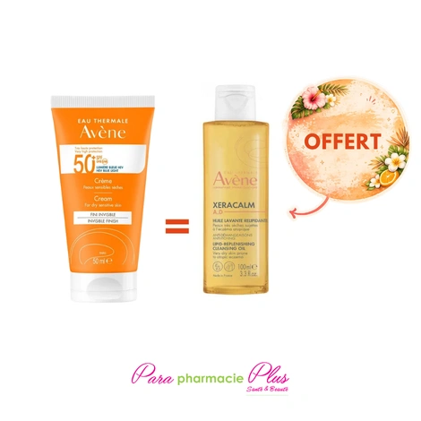  AVENE ECRAN CREME SOLAIRE SPF50+ 50ML + AVENE XERACALM HUILE LAVANTE OFFERT