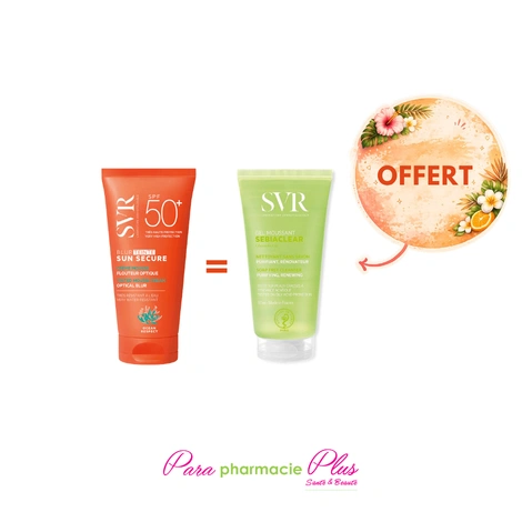  SVR SUN SECURE BLUR TEINTE SPF50+ + SVR SEBIACLEAR GEL MOUSSANT 55ML OFFERT