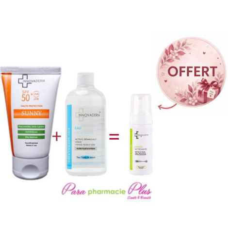  INNOVADERM COFFRET PEAU GRASSE : SUNNY LAIT SOLAIRE 150ML + EAU MICELLAIRE + MOUSSE NETTOYANTE OFFERTE OFFERTE