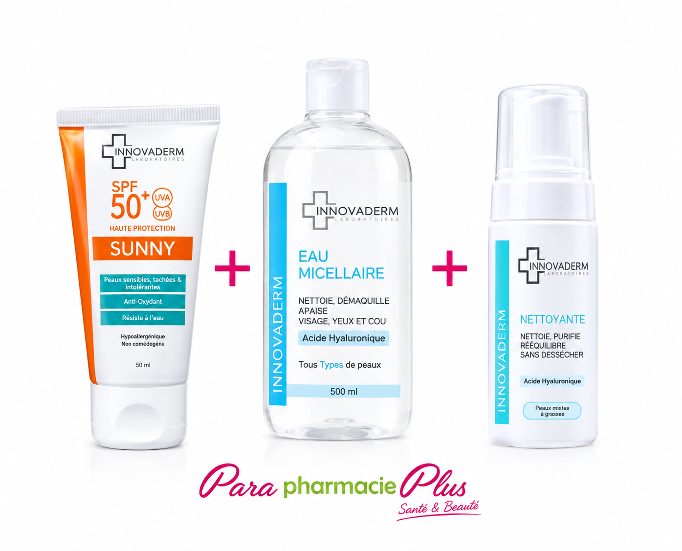  INNOVADERM COFFRET PEAU SECHE : SUNNY CREME SOLAIRE 50ML + EAU MICELLAIRE + MOUSSE NETTOYANTE OFFERTE OFFERTE