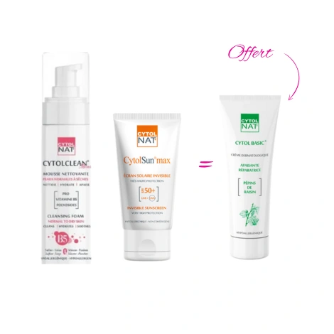  coffret cytolclean mousse nettoyante 150ml+ cytolsun ecran invisible 50ml+ cytol basic 50ml offerte