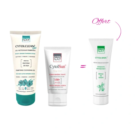  coffret cytolclean gel nettoyant 175ml+ cytolsun ecran teintée 50ml+ cytol basic 50ml offerte