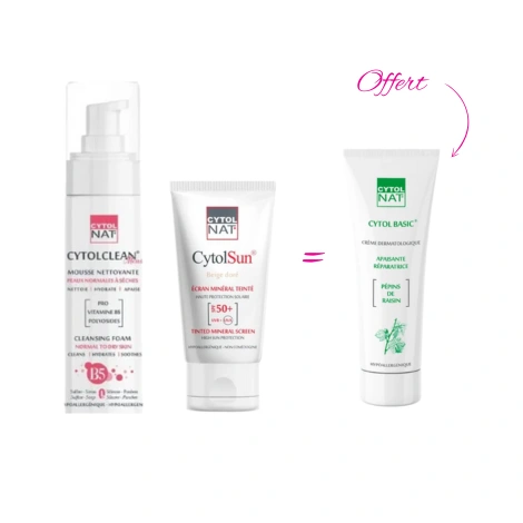  coffret cytolnat cytolclean mousse nettoyante 150ml+ ecran teintée 50ml + cytol basic 50ml offerte