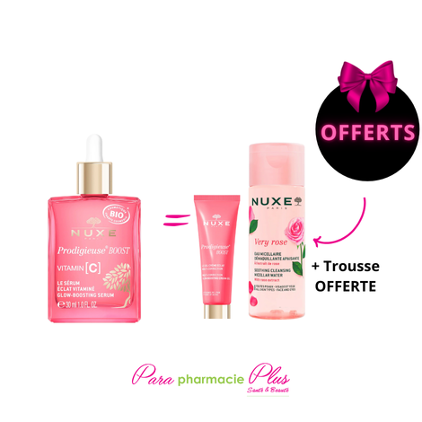  COFFRET NUXE SERUM BOOST VITAMIN C 30ML+PRODIGIEUSE BOOST  + EAU MICELLAIRE  +TROUSSE OFFERTES   