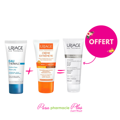   URIAGE COFFRET: URAGE GELEE D'EAU 40ML + URIAGE CREME EXTREME SPF90 + URIAGE DEPIDERM MOUSSE NETTOYANTE 100ML OFFERTE 