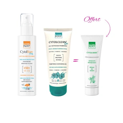  cytolnat cytolsun family lait solaire 200ml+ gel nettoyant 175ml+ cytol basic 50ml offert