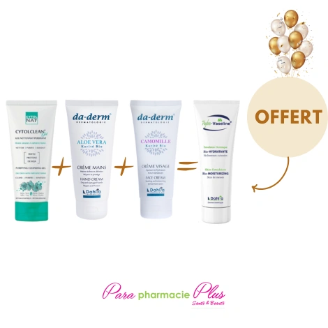 CYTOLNAT DADERM CREME MAINS+CYTOLNAT DADERM VISAGE CREME HYDRATANTE+CYTOLNAT CYTOLCLEAN GEL NETTOYANT PURIFIANT P IMP:DAHLIA HYDRA VASELINE  100ML OFFERT  
