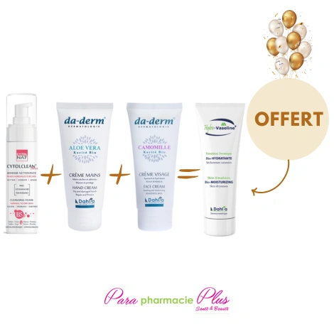  CYTOLNAT DADERM VISAGE CREME HYDRATANTE+CYTOLNAT DADERM CREME MAINS+CYTOLNAT CYTOLCLEAN MOUSSE PEAU NOR/SECHE 150ML+DAHLIA HYDRA VASELINE  100ML OFFERT  