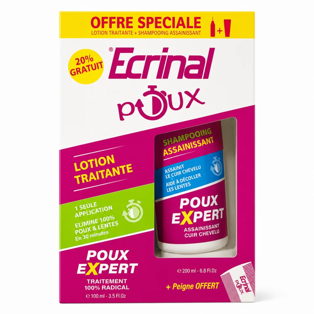  ecrinal pack anti poux lotion+ shampooing+ peigne offert