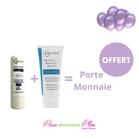  INNOVADERM CREME A MAIN + BEAUTYLIPS STICK SPF20+PORTE MONNAIE OFFERT 