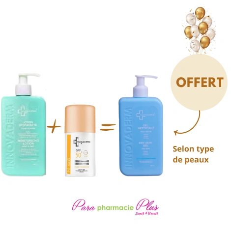 INNOVADERM LOTION HYDRATANTE 380ML+INNOVADERM Fond de Teint FLUID MINERAL  SPF50+INNOVADERM GEL NETTOYANT OFFERTE  
