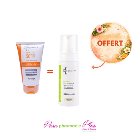  innovaderm sunny lait solaire 150ml + mousse nettoyante 150ml offerte