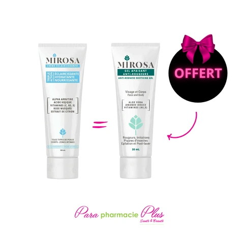  MIROSA CREME ECLAIRCISSANTE 100ML + MIROSA GEL APAISANT ANTI-ROUGEURS 100 ML OFFERT  