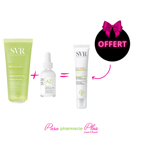  SVR PACK SEBIACLEAR GEL MOUSSANT 200ML+ SEBIACLEAR AMPOULE AZ +SEBIACLEAR ECRAN SPF50+ OFFERT 