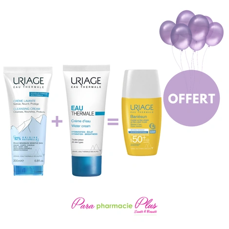  URIAGE CREME LAVANTE 200 ML +URIAGE CREME D'EAU THERMALE TOUS TYPES DE PEAUX 40ML + ECRAN  URIAGE BARIESUN  OFFERT  